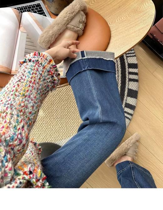 D111134秋冬季四面弹微喇裤女加薄绒保暖显瘦显腿长牛仔裤 商品图4