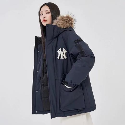 MLB纯色徽标毛领连帽羽绒服  情侣同款硬核工装风 经典百搭 商品图0