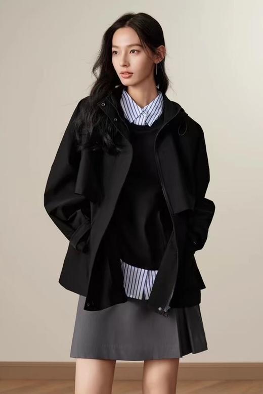 LNNNS 高级感黑色连帽短款风衣外套 21377 商品图0