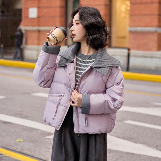 韩版撞色翻领短款羽绒服，超好看洋气小个子白鸭绒外套HR-MUZI683 商品图2