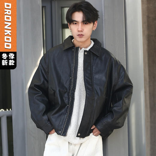 DRONKOO 2025 翻领口袋立体袋盖下摆内橡筋PU短款中厚棉服 商品图0