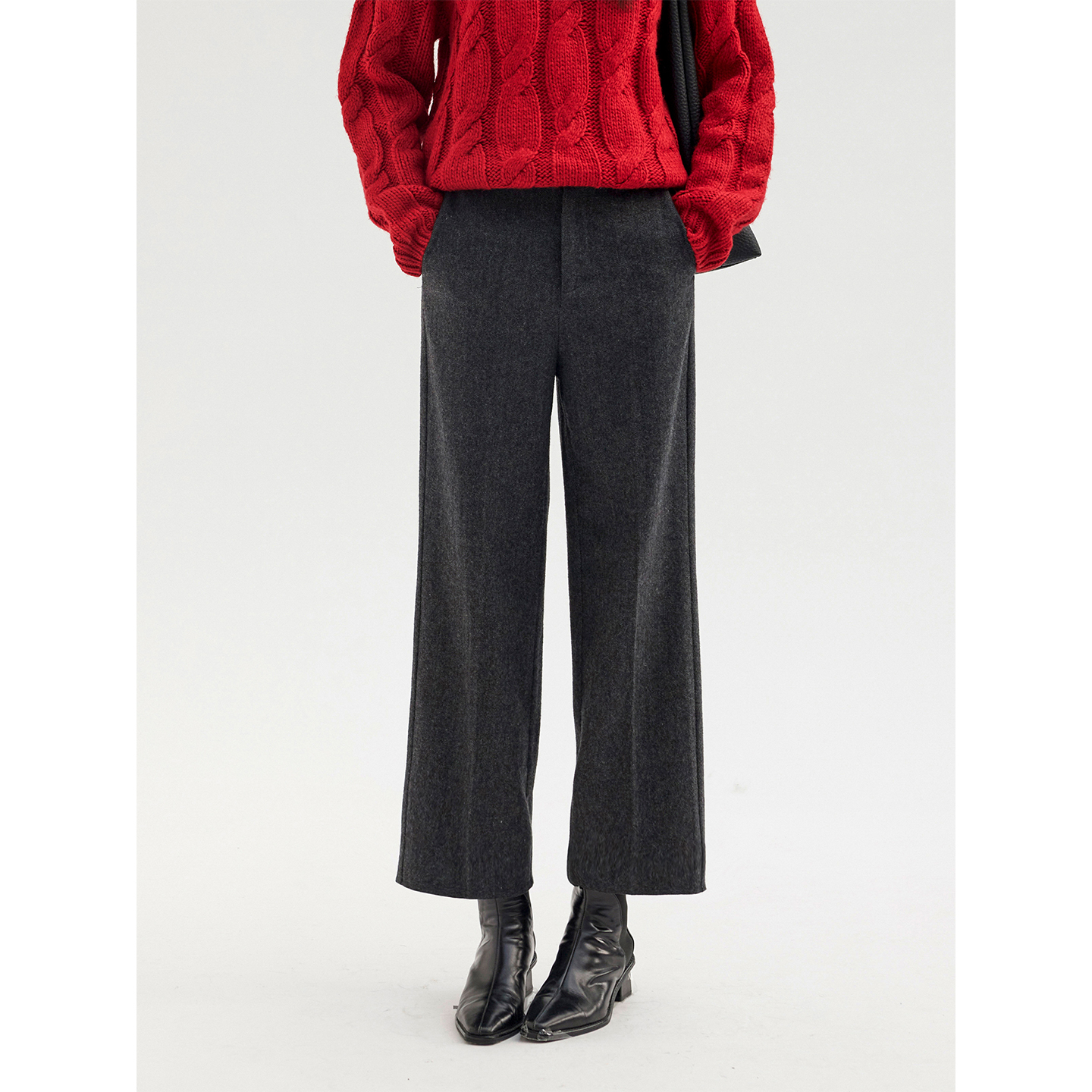 HeyDress法式九分直筒毛呢裤