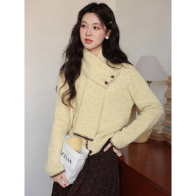 鹿向南「芒果奶冻」黄色毛衣针织开衫秋新款设计感漂亮独特上衣女