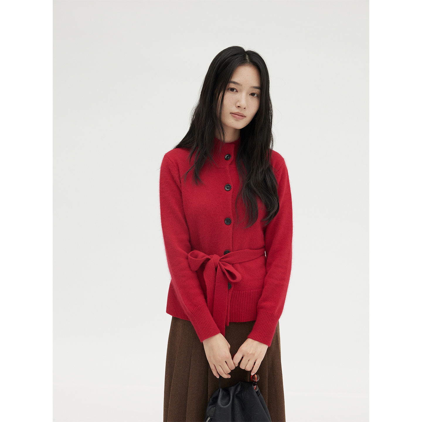 HeyDress修身高领腰带开衫