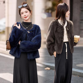 HR YJH5519高级感显气质双色长毛皮毛一体外套
