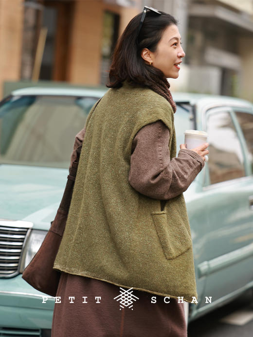 PETIT SCHAN小闪 CLO#966 Autumn Maple 晚枫 骆驼绒手编针织马甲 商品图3