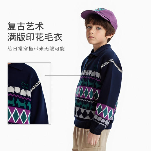 【MQD】【设计师系列】童装男童毛衣2025秋季新款儿童几何提花针织衫 商品图1
