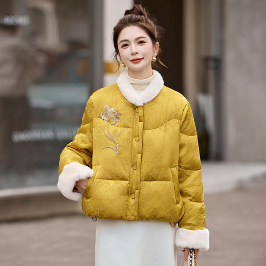 新中式国风短款羽绒服，毛领刺绣洋气减龄小个子外套HR-AQHUI8151 商品图2