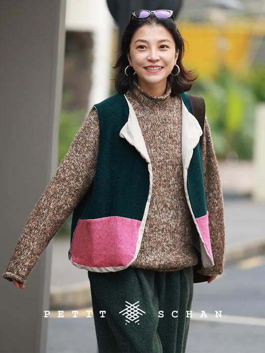 PETIT SCHAN小闪 CLO#965 Childhood sweethearts 两小无猜 骆驼绒羊绒手工染色拼色马甲 商品图0