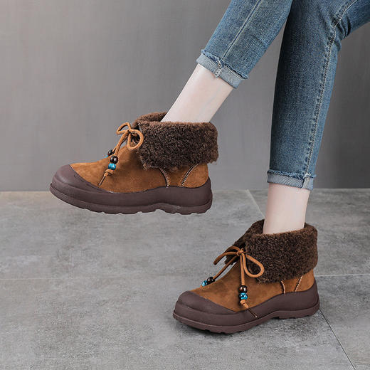 YR 2918厚底羊羔毛雪地靴增高马丁靴保暖加绒美拉德短筒靴 商品图3