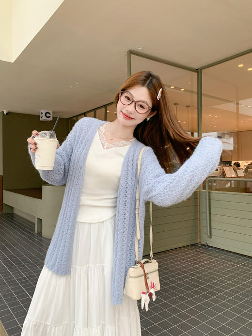 【189元任选2件】现货！2色镂空中长款针织开衫 商品图8