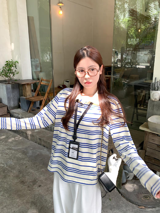 【149元任选2件】现货！蓝色条纹polo领针织衫 商品图6