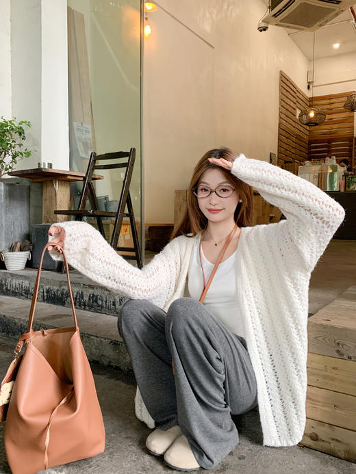 【189元任选2件】现货！2色镂空中长款针织开衫 商品图10