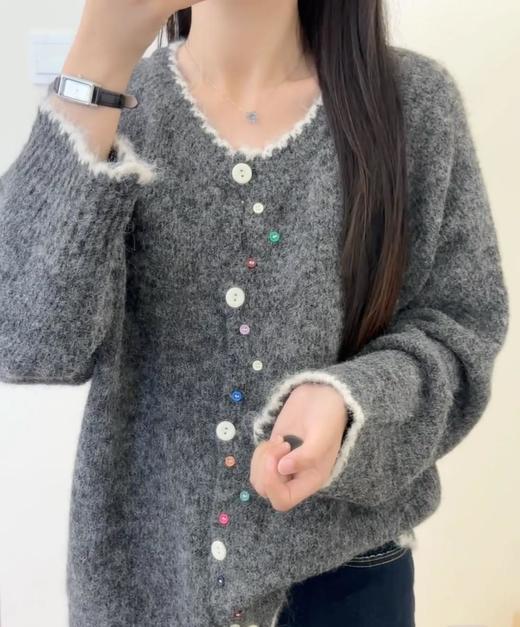 🔥谁懂啊！！😍【岚可可 韩系复古波浪纹圆领彩色纽扣开衫】 💖一到秋冬就对这种软乎乎的毛衣毫无抵抗力！ 商品图3