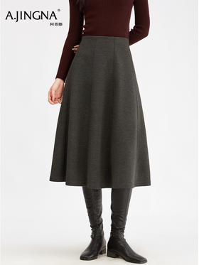 【八片剪裁】阿菁娜冬季新款八片剪裁羊毛伞裙桑蚕山羊绒遮胯显瘦A字廓形F30D213012