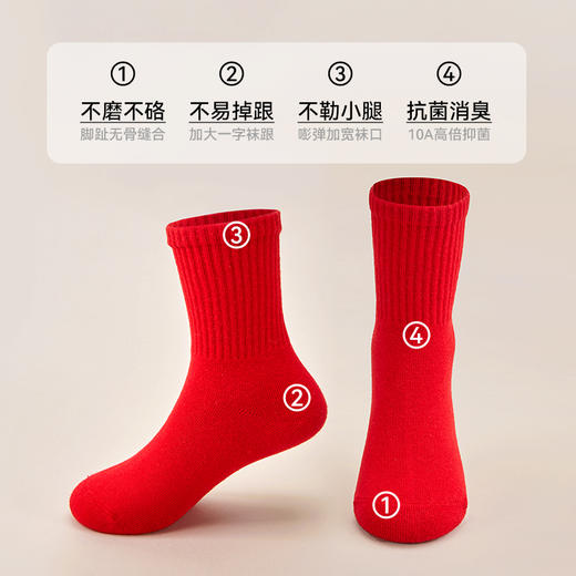 MILOFISH米乐鱼2026马年儿童红色袜中筒袜新年秋冬新年鸿运袜亲子款好运常来平平安安 商品图4