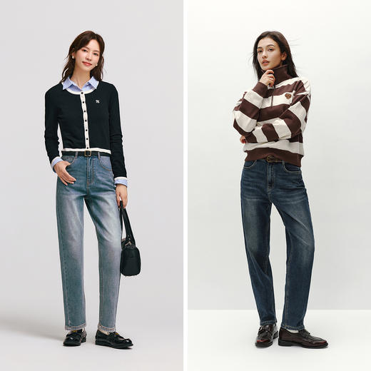 森柔|森马牛仔裤女冬季抓毛做旧锥形裤女士舒适时尚潮流复古长裤 商品图4