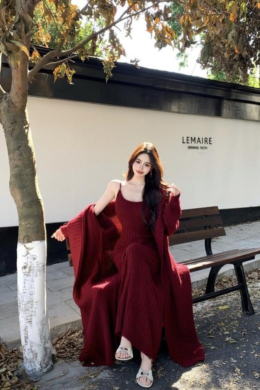 ELLA JADE 轻熟气质风修身显瘦针织长款吊带连衣裙 21426 商品图2