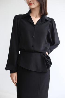 ESTELLICA 黑色经典气质显瘦垂顺衬衫 21471