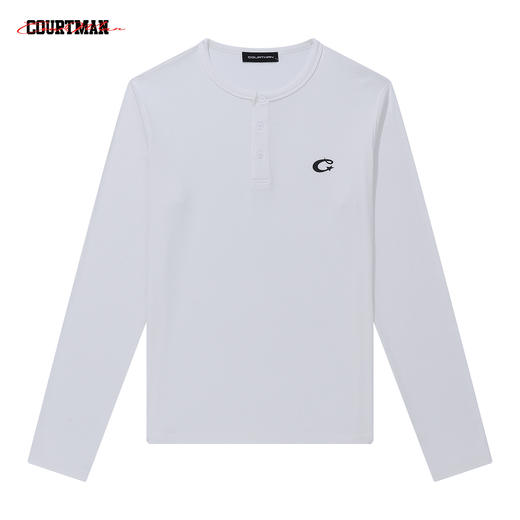 COURTMAN野球帝软糯丝滑螺纹坑条亨利领长袖T恤秋季新品情侣百搭 商品图1
