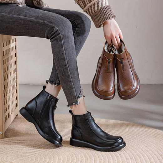 真皮【头层牛皮】羊毛马丁靴A828-1 商品图1