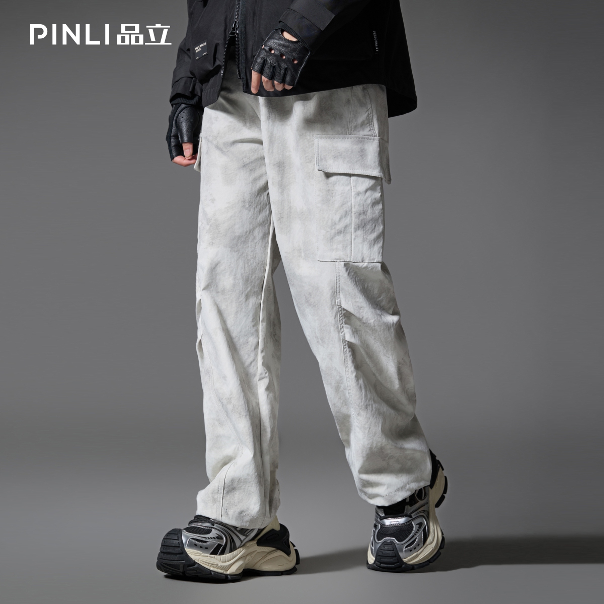 PINLI品立2025秋季新款扎染宽松工装裤男士潮牌直筒裤美式伞兵裤GD251117089