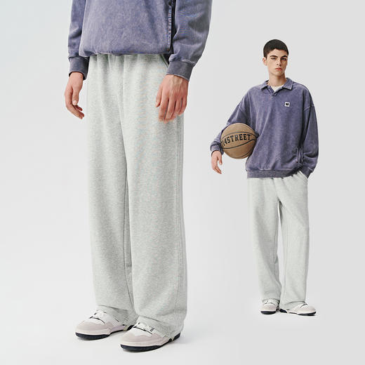 714street抓绒灰色卫裤男2025秋冬宽松直筒长裤运动休闲裤慵懒风 商品图0
