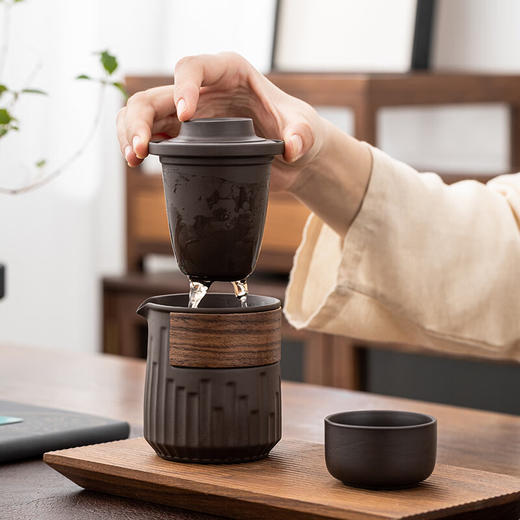 沏一杯茶紫砂泥快客杯便携式旅行茶具套装PZ307A   商品图2