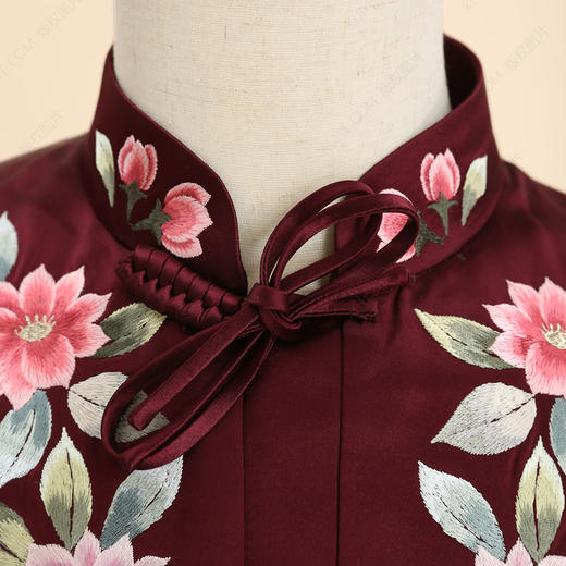 高品质寿服女棉套“花落枝摇”（酒红色、深枣红）百年传统工艺寿衣 商品图2