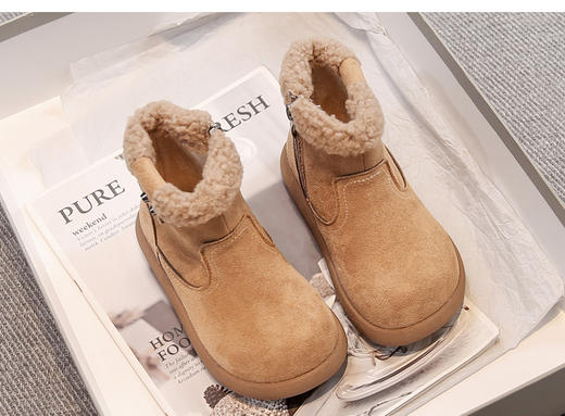 🔥一脚裹进棉被的温暖感☀️【AFJI儿童加绒侧拉链绒面雪地靴短靴2086】 🌈版型简约经典经典百搭，品质真的没话说❗️  商品图3