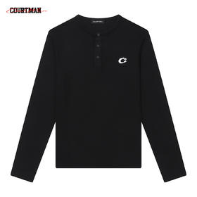 COURTMAN野球帝软糯丝滑螺纹坑条亨利领长袖T恤秋季新品情侣百搭