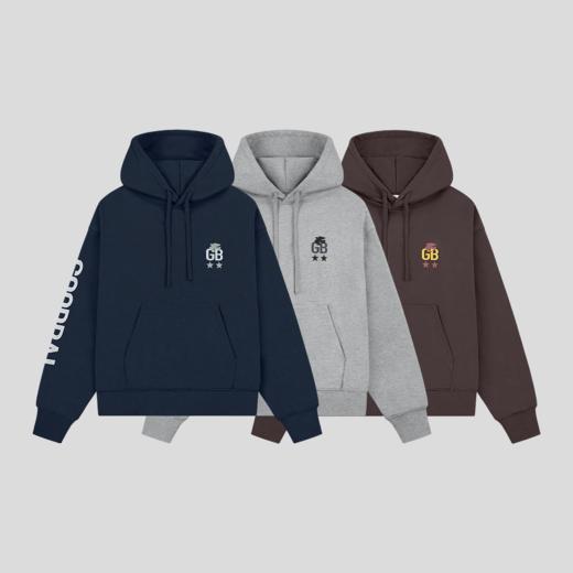 GOODBAI 学院组合logo印花撞色连帽抽绳宽松长袖卫衣 商品图1