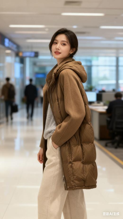 488522时尚气质款拼双面呢长羽绒服 商品图0