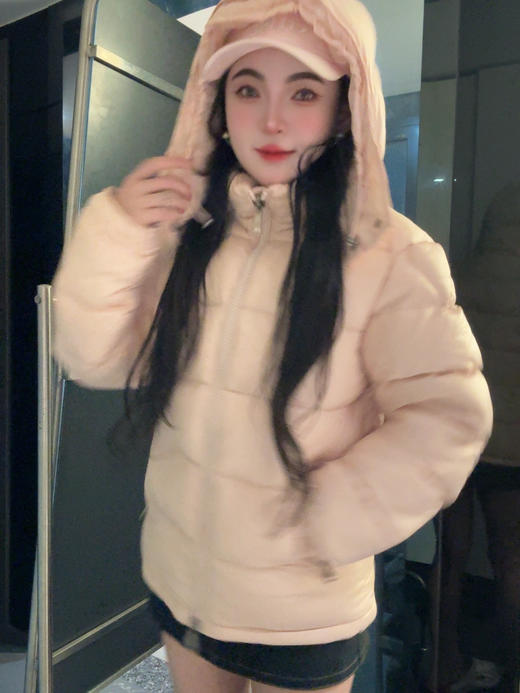 Mon&clerMaire系列 纯色可脱卸帽宽松拉链长袖羽绒服 商品图4