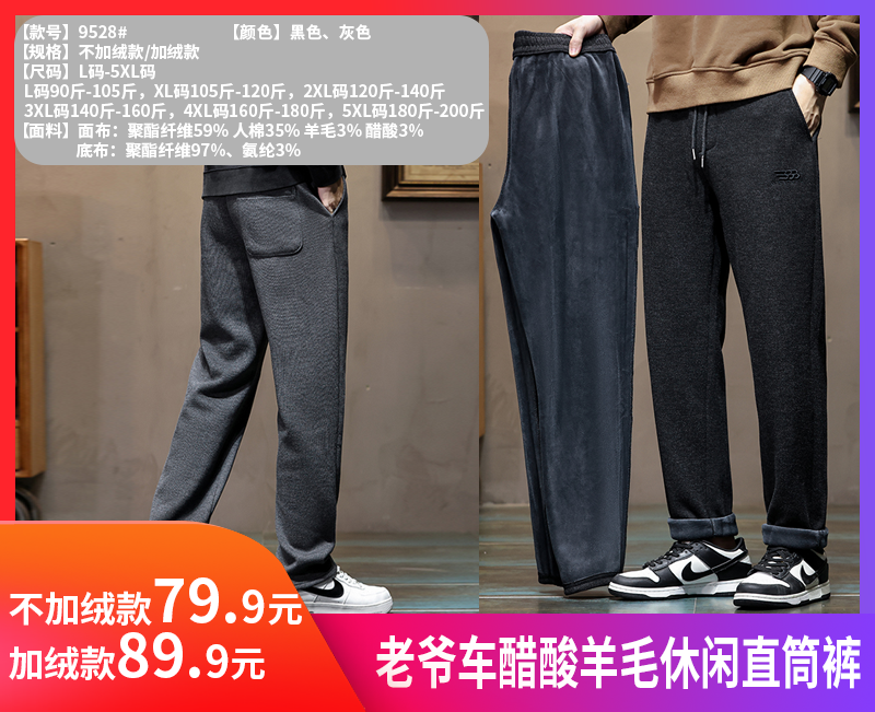 【老爷车醋酸羊毛休闲直筒裤9528】香港老爷车品牌授权/*醋酸羊毛人棉加绒裤｜秋冬男士的 “温度与风度” 双杀选手-BCMY