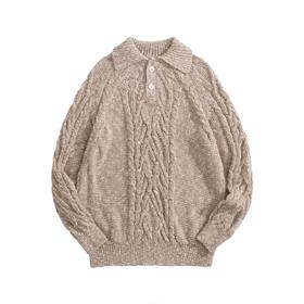 男款插肩袖粗针织马球衫毛衣zh006