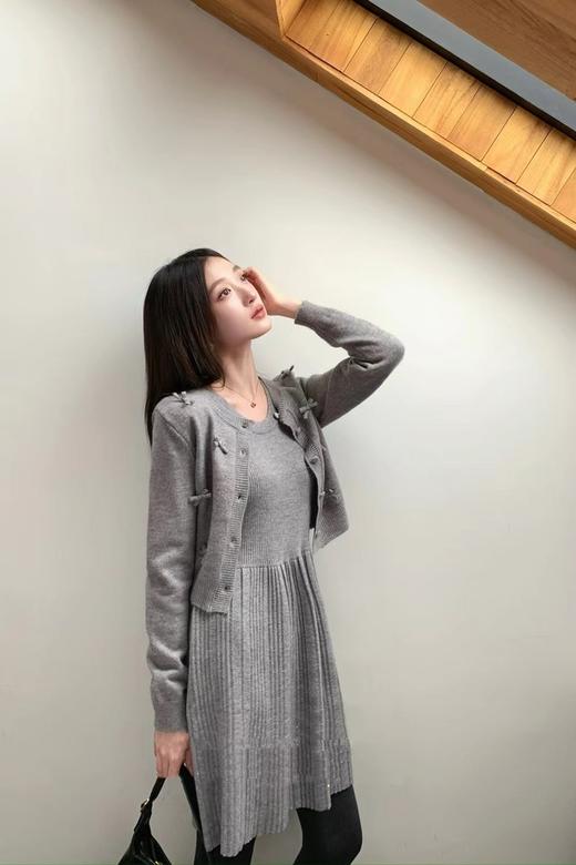 ANSUABEL 甜美蝴蝶结针织背心连衣裙开衫两件套装 21504 商品图3
