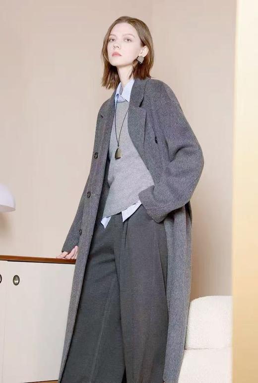 【轻奢双面尼】2512（100%绵羊毛）马克灰双排扣简约大气双面尼大衣-喜出 商品图1