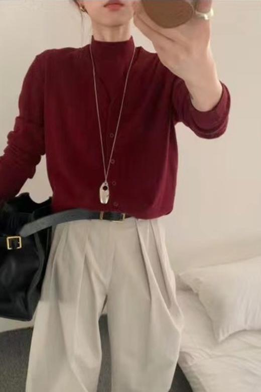 LNNNS 酒红色针织背心开衫两件套装 21456 商品图3