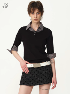 Evistub girls/E-5QCX1267/撞色格纹拼接假两件衬衫