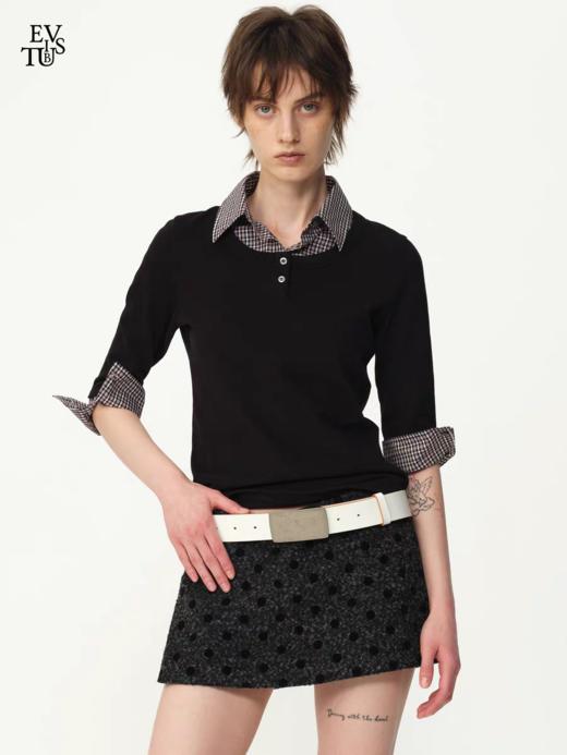 Evistub girls/E-5QCX1267/撞色格纹拼接假两件衬衫 商品图0