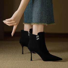 OLD 579法式尖头细跟时装短靴磨砂气质高跟马丁靴裸靴