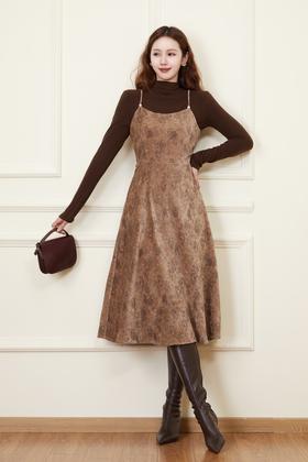 amadella 复古花色晕染吊带连衣裙+半高领打底衫套装 21462