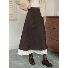 鹿向南「枫糖拿铁」蕾丝拼接半身裙女秋小个子咖色梨形伯克利裙子