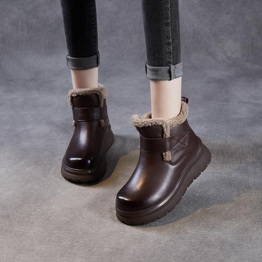 ZM258763头层牛皮女鞋2025年冬季新款加绒保暖雪地靴防滑舒适真皮东北棉鞋 商品图0