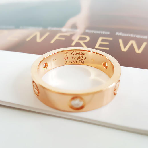 【95新】Cartier卡地亚LOVE系列B4087564 18K玫瑰金宽版三钻戒指64圈号 现售价：11500元！  191025TJ54 商品图4