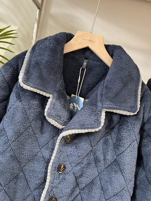 松植屋男款抗静电三层夹棉加厚棉袄套装男士睡衣家居服冬季棉服 商品图2