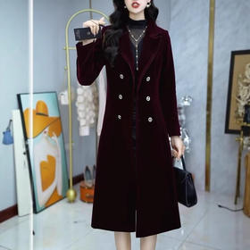 QYM 金丝绒修身显瘦外套气质西装领中长款风衣