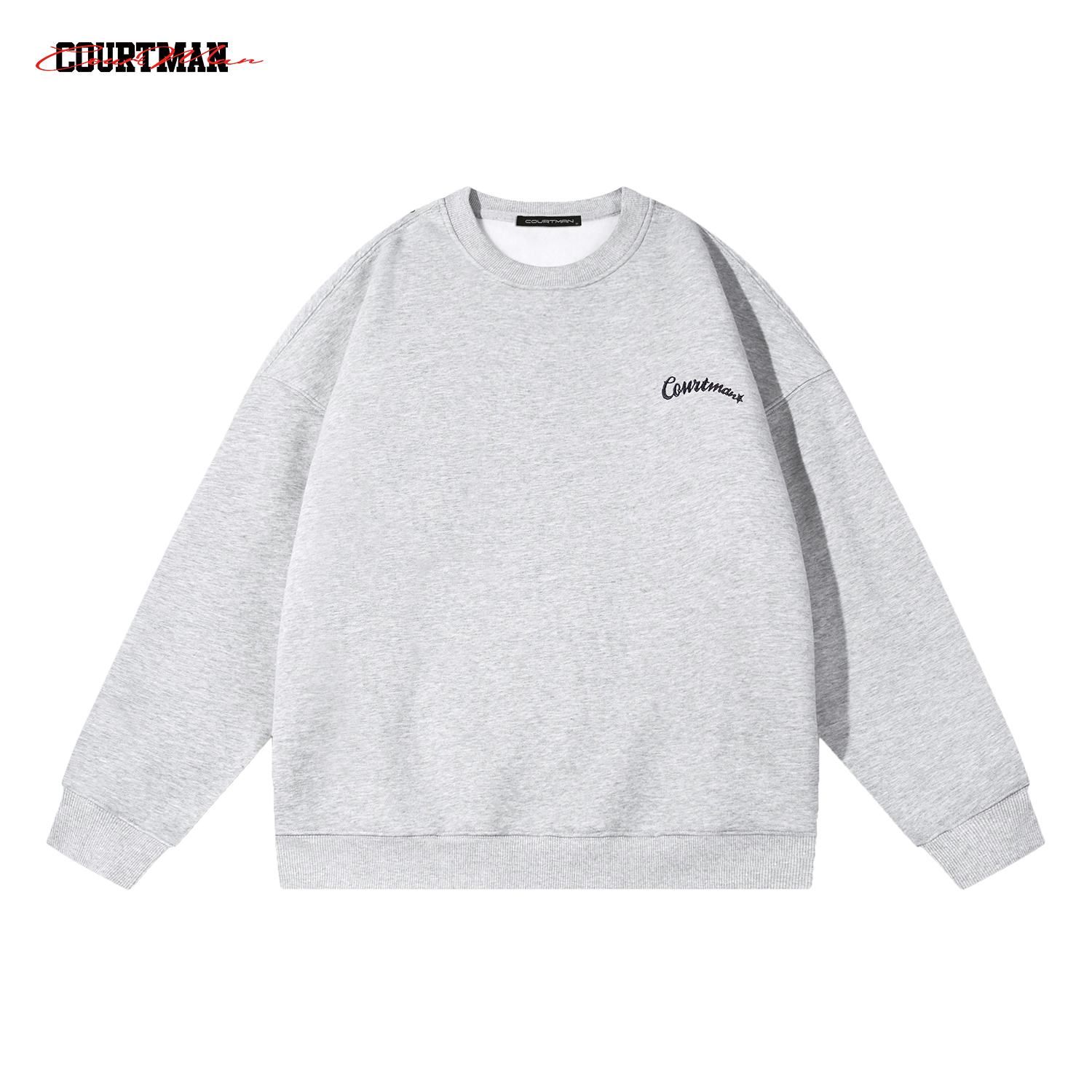 COURTMAN野球帝 经典Logo圆领卫衣秋冬加绒加厚男女休闲运动上衣