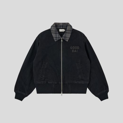 GOODBAI 粗体logo贴布绣撞色格纹翻领正肩拉链外套 商品图2